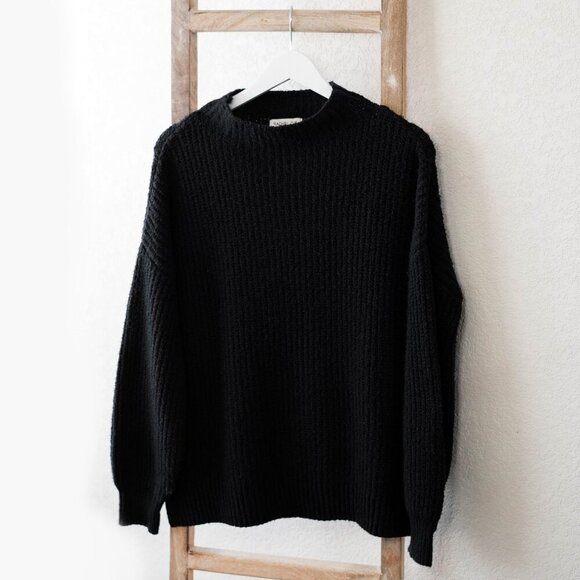Rachel Zoe Sweater Sz L Black Textured Mockneck Bubble Long Sleeve - Picture 1 of 7